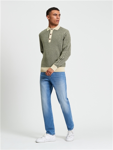 Bi Coloured Jacquard Polo in Ivory
