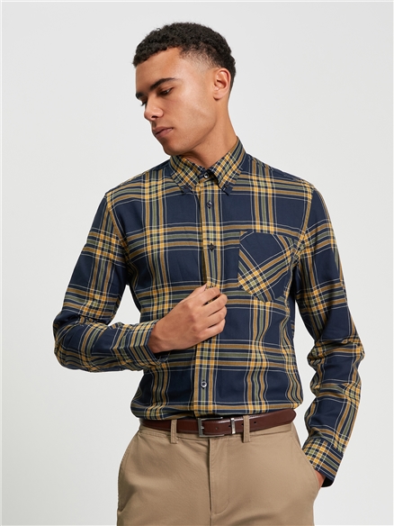 Grid Check Shirt in Dark Navy