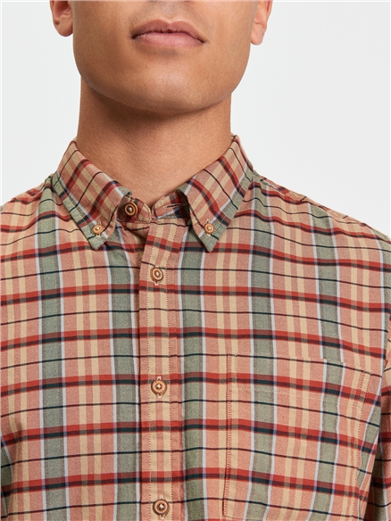Multicolour Oxford Check Shirt in Burnt Orange