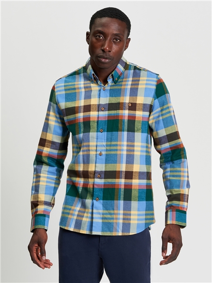 Brushed Check Shirt in Riviera Blue