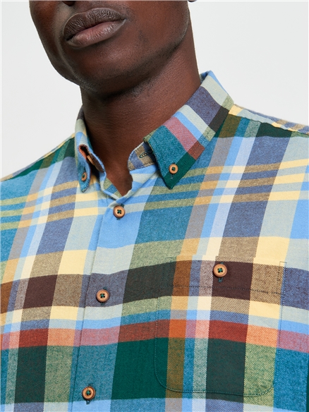 Brushed Check Shirt in Riviera Blue