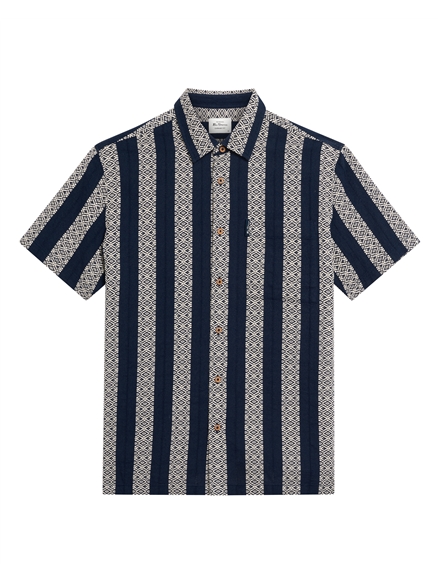 Short Sleeve Block Geo Jacquard Stripe Shirt in Twilight Denim