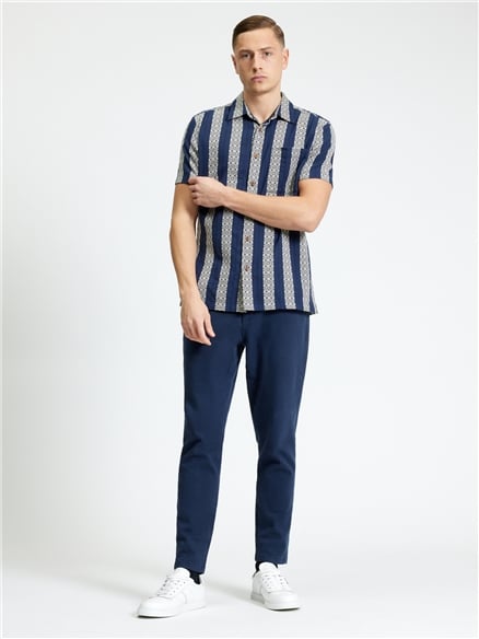 Short Sleeve Block Geo Jacquard Stripe Shirt in Twilight Denim