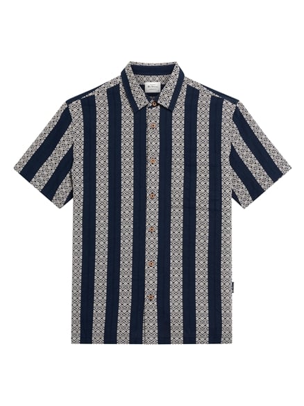 Short Sleeve Block Geo Jacquard Stripe Shirt in Twilight Denim
