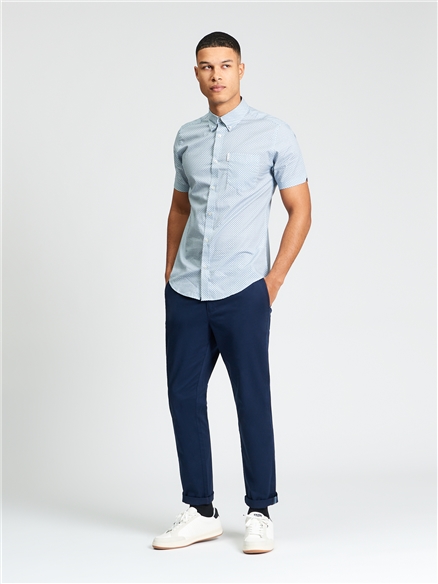 Short Sleeve Block Geo Print Shirt in Denim