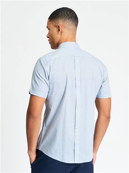 Short Sleeve Block Geo Print Shirt in Denim