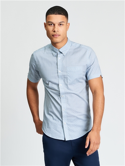 Short Sleeve Block Geo Print Shirt in Denim