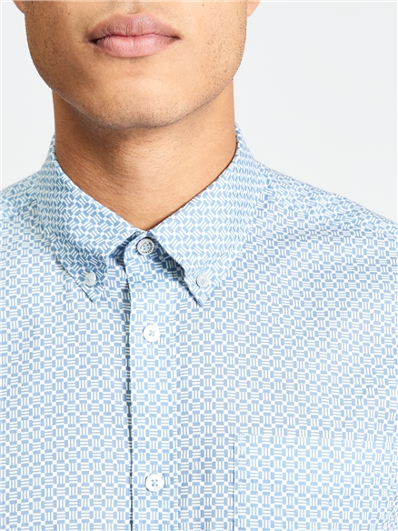 Short Sleeve Block Geo Print Shirt in Denim