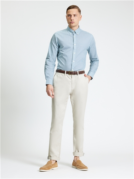 Long Sleeve Split Geo Print Shirt in Powder Blue