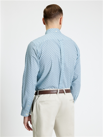 Long Sleeve Split Geo Print Shirt in Powder Blue