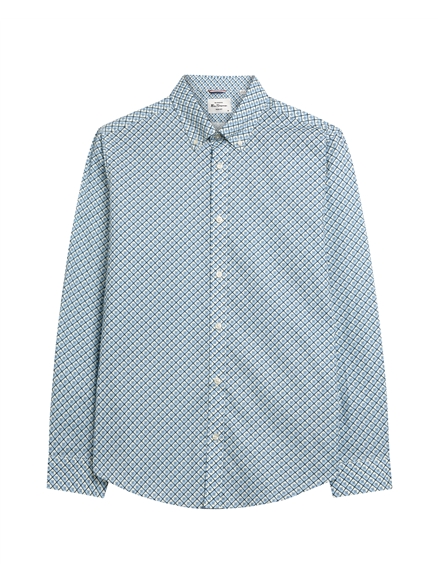 Long Sleeve Split Geo Print Shirt in Powder Blue