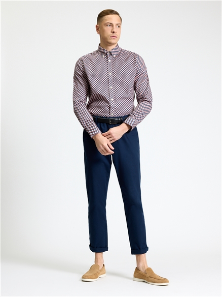 Long Sleeve Split Geo Print Shirt in Rose