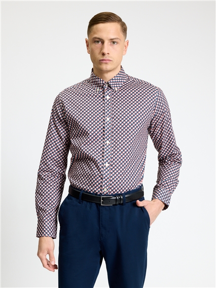 Long Sleeve Split Geo Print Shirt in Rose