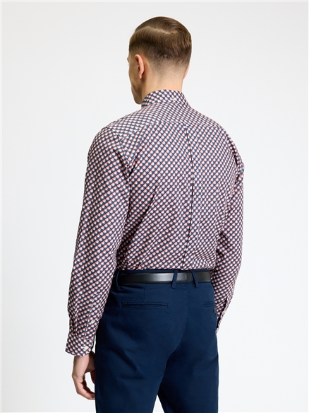 Long Sleeve Split Geo Print Shirt in Rose