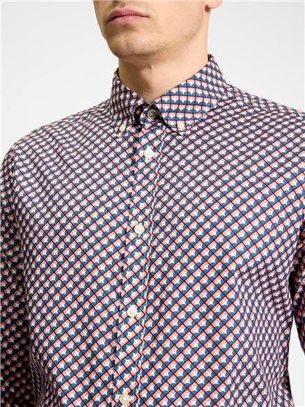Long Sleeve Split Geo Print Shirt in Rose