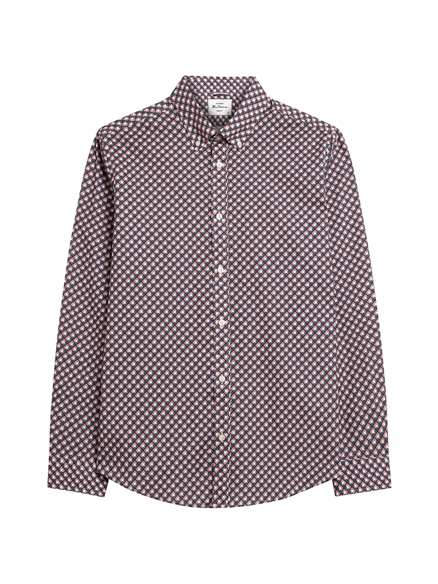 Long Sleeve Split Geo Print Shirt in Rose
