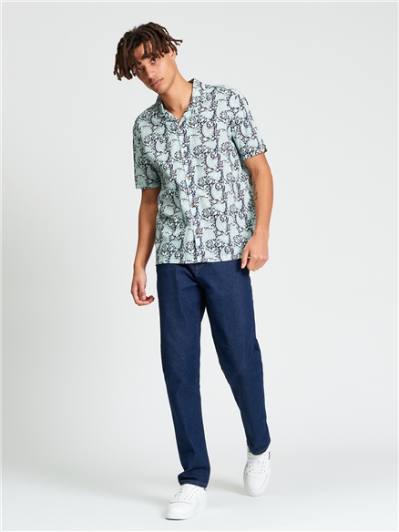 Short Sleeve Block Oxford Stripe Shirt in Turquoise