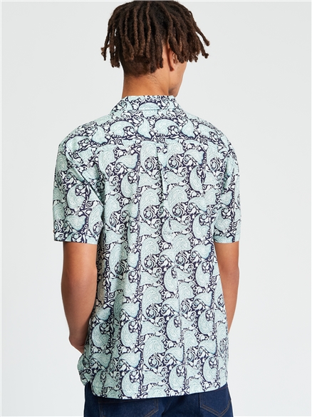 Short Sleeve Block Oxford Stripe Shirt in Turquoise