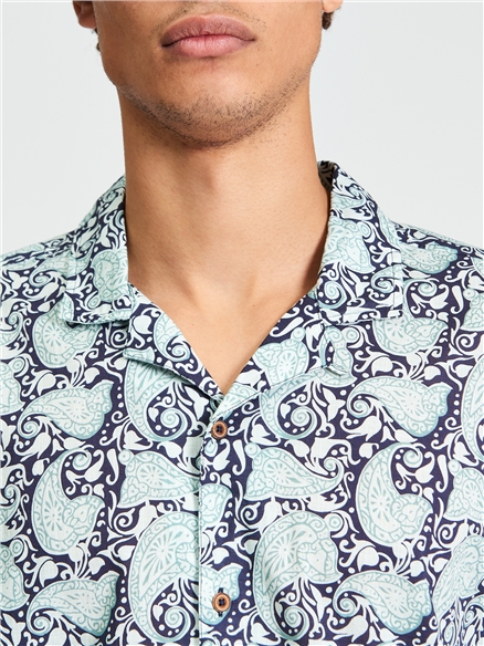 Short Sleeve Block Oxford Stripe Shirt in Turquoise