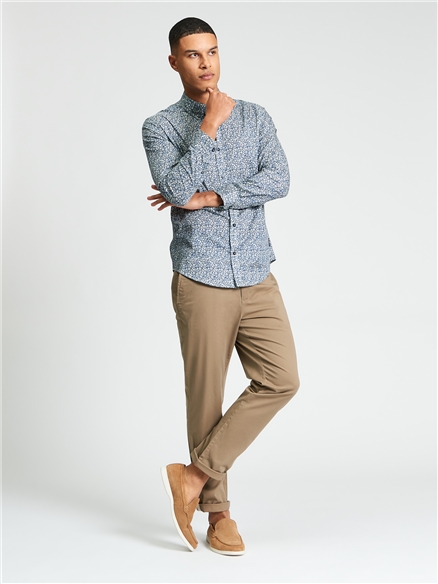 Long Sleeve Floral Print Shirt in Indigo