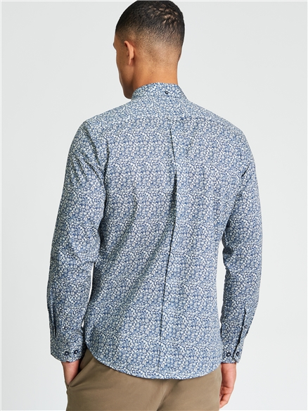 Long Sleeve Floral Print Shirt in Indigo