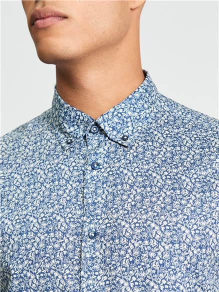 Long Sleeve Floral Print Shirt in Indigo