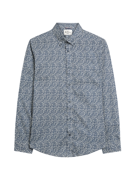 Long Sleeve Floral Print Shirt in Indigo