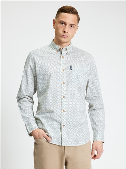 Long Sleeve Geo Stamp Print Shirt in Denim