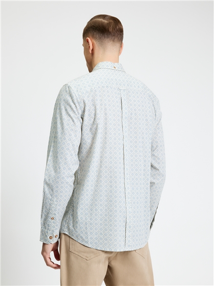 Long Sleeve Geo Stamp Print Shirt in Denim