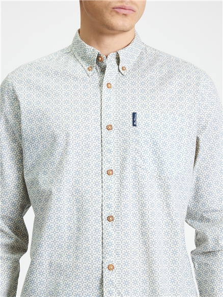 Long Sleeve Geo Stamp Print Shirt in Denim