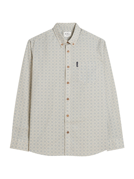Long Sleeve Geo Stamp Print Shirt in Denim