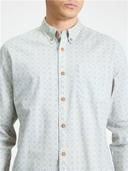 Long Sleeve Geo Stamp Print Shirt in Denim