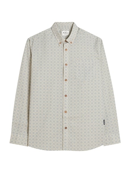 Long Sleeve Geo Stamp Print Shirt in Denim