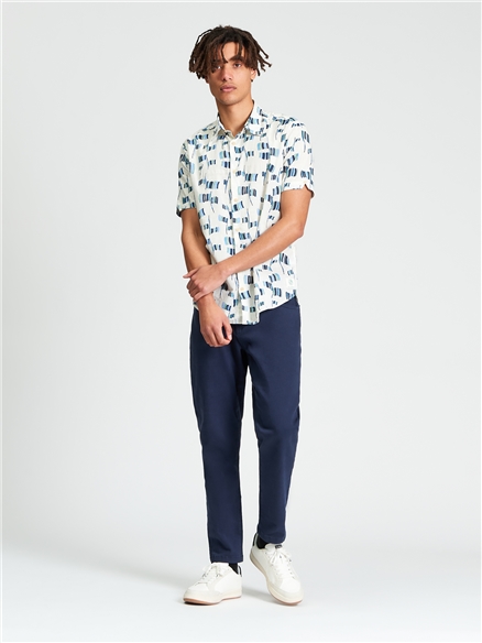 Short Sleeve Abstract Flag Print Shirt in Ivory