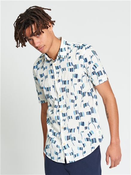 Short Sleeve Abstract Flag Print Shirt in Ivory