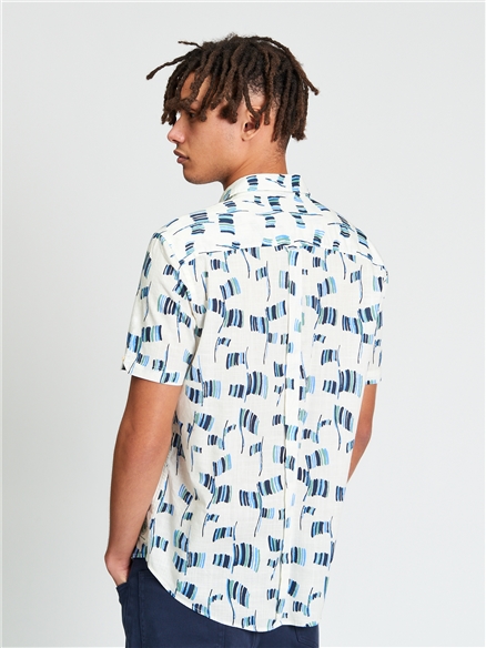 Short Sleeve Abstract Flag Print Shirt in Ivory