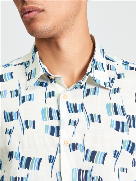 Short Sleeve Abstract Flag Print Shirt in Ivory