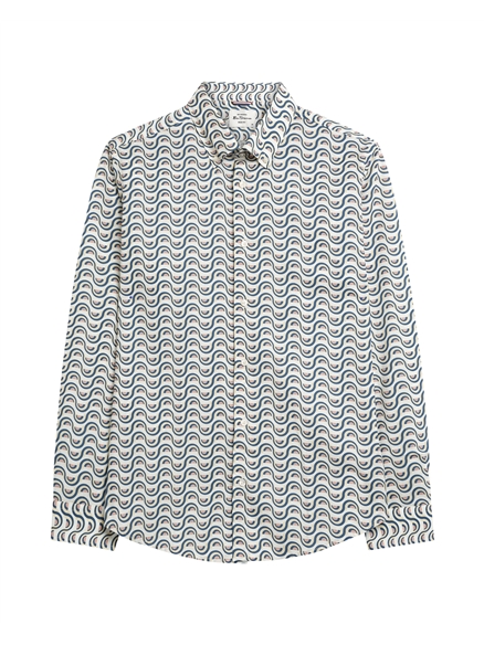 Short Sleeve Abstract Flag Print Shirt in Ivory
