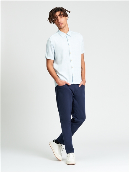 Short Sleeve Linear Print Shirt in Powder Blue