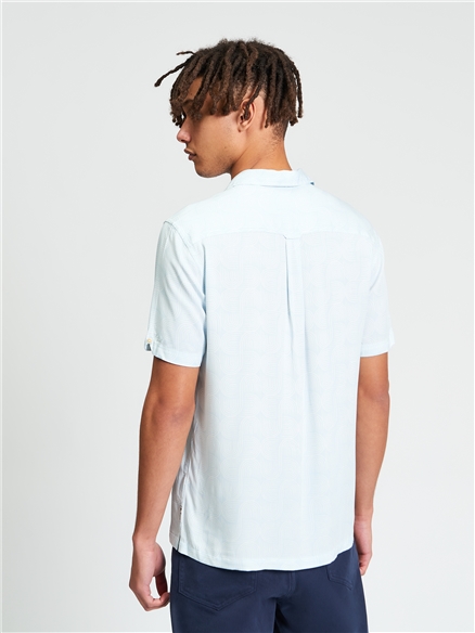 Short Sleeve Linear Print Shirt in Powder Blue