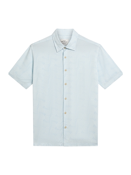 Short Sleeve Linear Print Shirt in Powder Blue