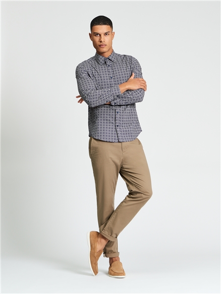 Long Sleeve Mono Geo Print Shirt