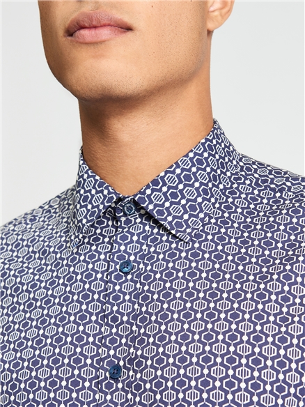Long Sleeve Mono Geo Print Shirt