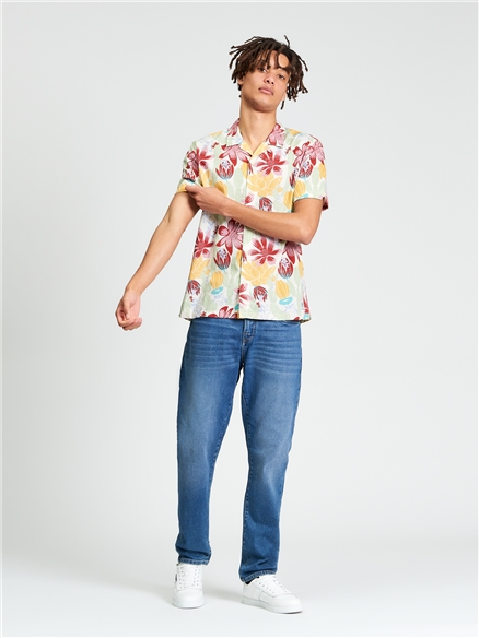 Short Sleeve Cactus Print Shirt in Ivory