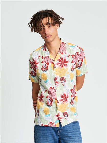 Short Sleeve Cactus Print Shirt in Ivory
