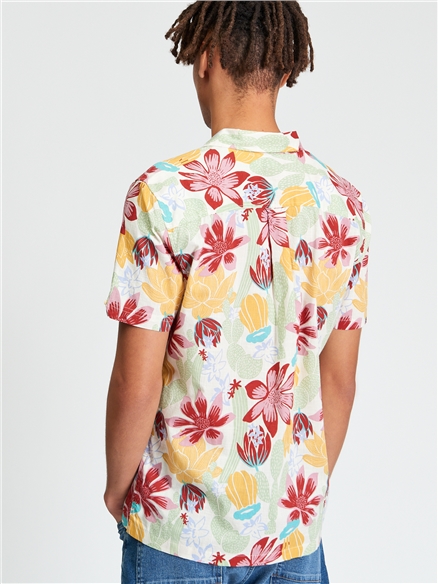 Short Sleeve Cactus Print Shirt in Ivory