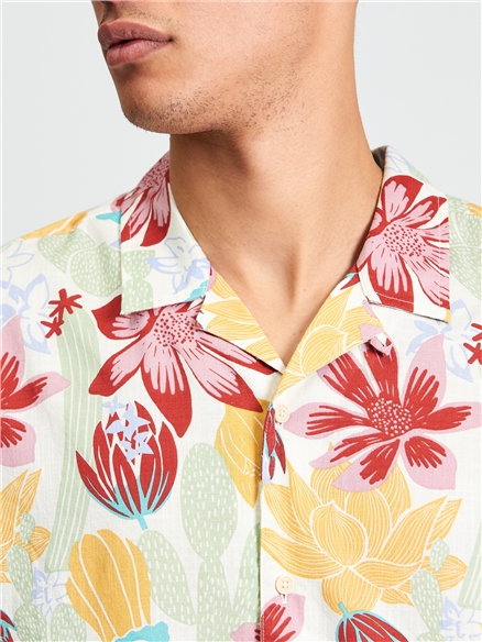 Short Sleeve Cactus Print Shirt in Ivory