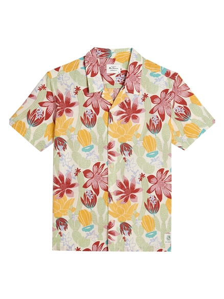 Short Sleeve Cactus Print Shirt in Ivory