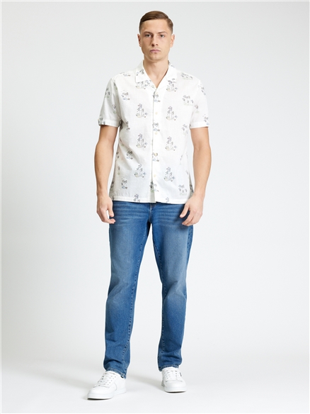 Short Sleeve Festival Camping Print Shirt in Snow White