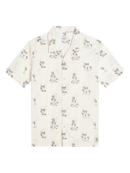 Short Sleeve Festival Camping Print Shirt in Snow White